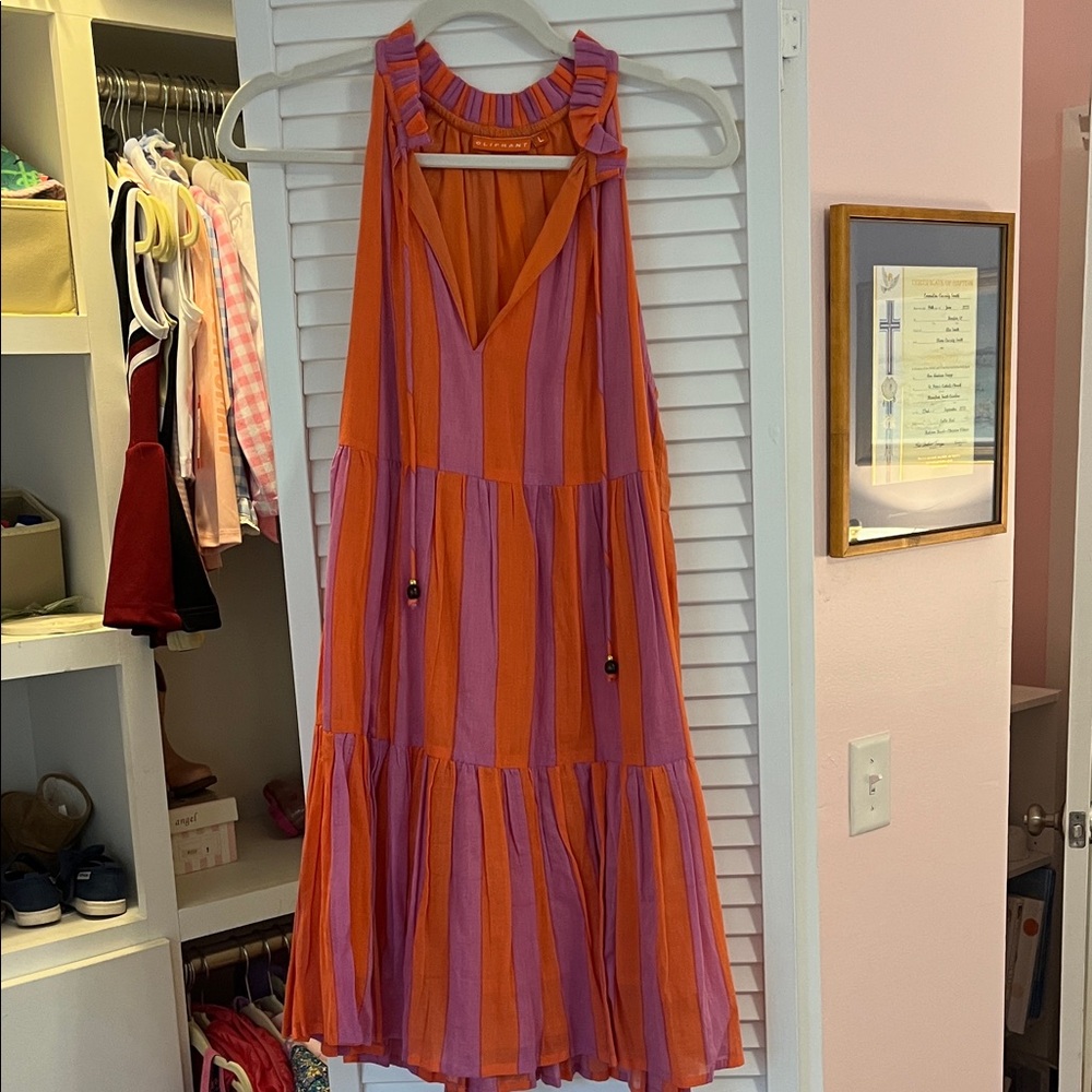 Oliphant Orange and Purple Striped Mini Dress